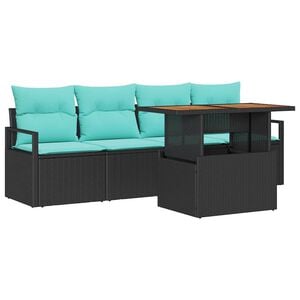 vidaXL Tuin Sofa Set met kussen 5 pcs Zwart en blauw