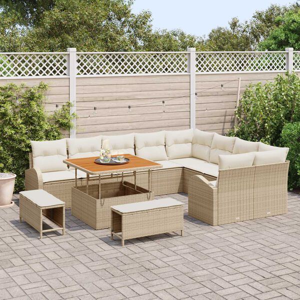 vidaXL Tuin Sofa Set met kussen met opslag 12 pcs Beige en Cr&egrave;me