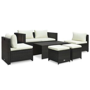 vidaXL 6-delige Loungeset met kussens poly rattan bruin