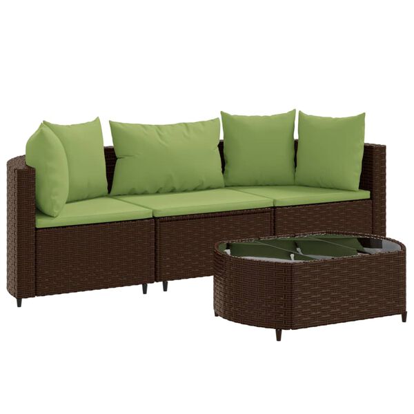 vidaXL 4-delige Loungeset met kussens poly rattan bruin