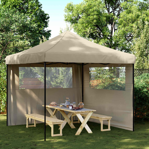 vidaXL Partytent inklapbaar pop-up met 2 zijwanden taupe