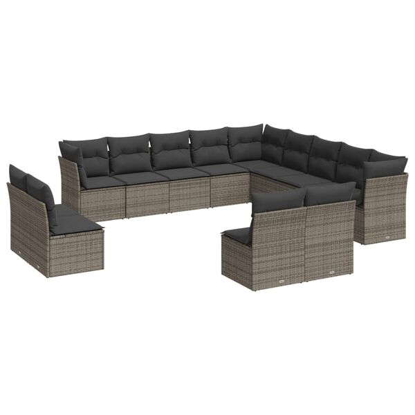 vidaXL 12-delige Loungeset met kussens poly rattan grijs