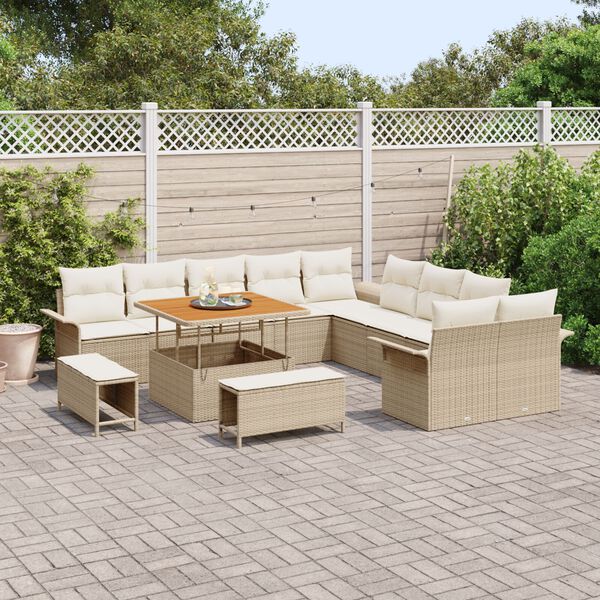 vidaXL Tuin Sofa Set met kussen met opslag 13 pcs Beige en Crème
