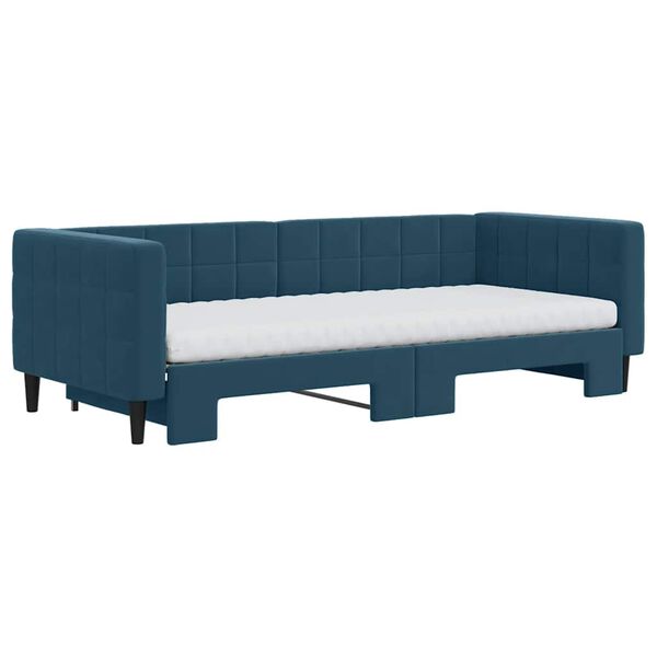 vidaXL Slaapbank onderschuifbed en matrassen 90x200 cm fluweel blauw
