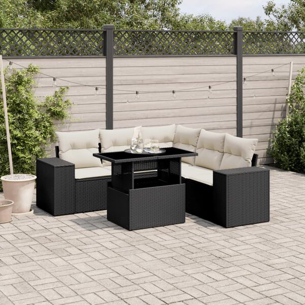 vidaXL 6-delige Loungeset met kussens poly rattan zwart