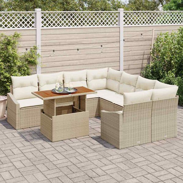 vidaXL Tuin Sofa Set met opslag 9 pcs Beige Poly riet