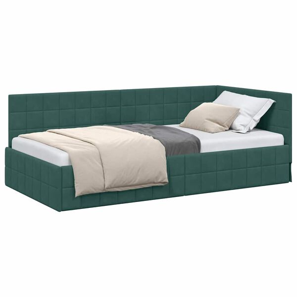 vidaXL Hoekbedframe met hoofdeinde Donkergroen 100 x 200 cm Fluweel