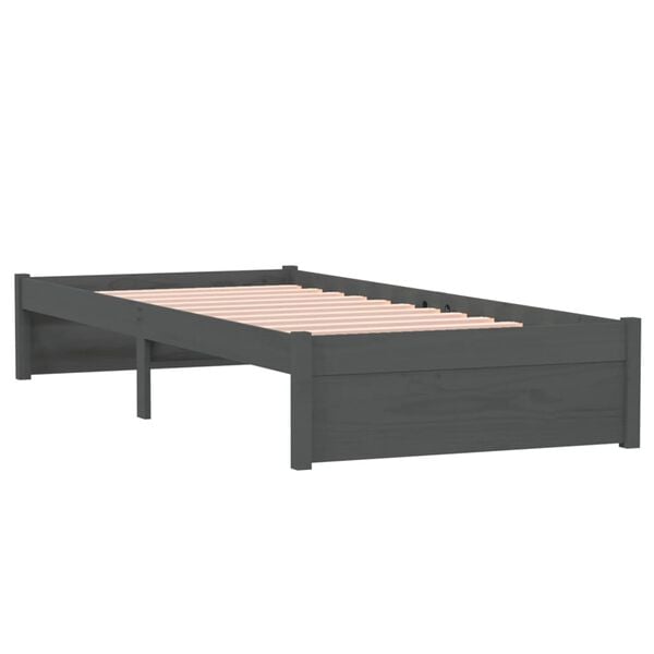 vidaXL Bedframe massief hout grijs 75x190 cm
