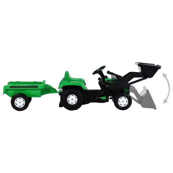 vidaXL Traptractor met aanhanger en graver groen en zwart