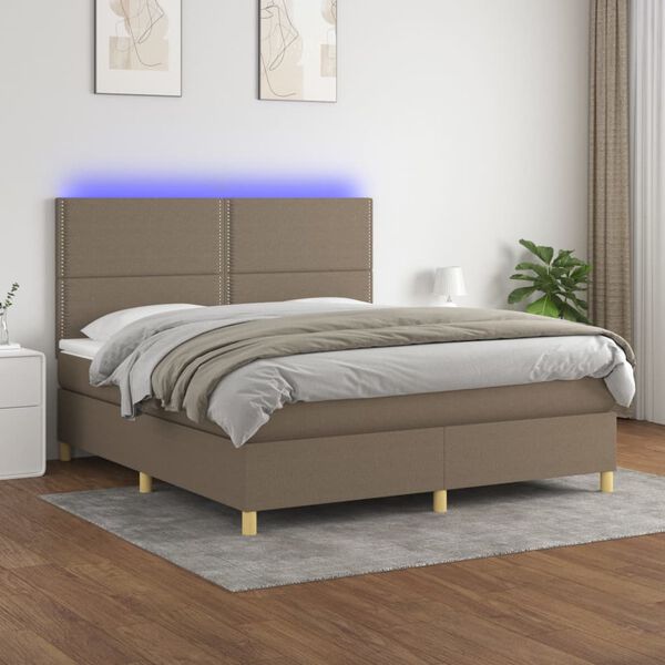 vidaXL Boxspring met matras en LED stof taupe 180x200 cm