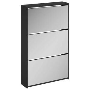 vidaXL Schoenenkast met spiegel 3-laags zwart 63x17x102,5 cm
