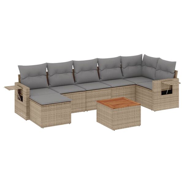 vidaXL 8-delige Loungeset met kussens poly rattan gemengd beige