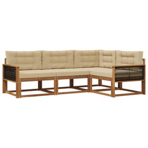vidaXL Buiten bankenset met kussen 4 pcs Natuurlijk en Beige