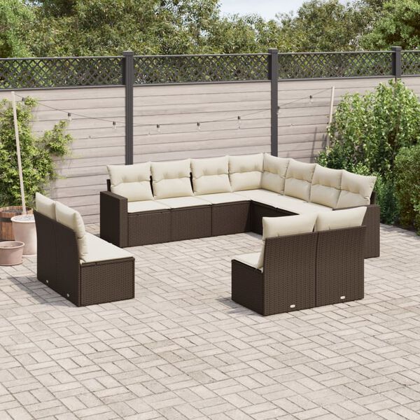 vidaXL 11-delige Loungeset met kussens poly rattan bruin