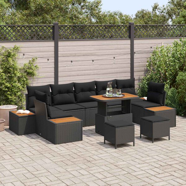 vidaXL Tuin Sofa Set met kussen 10 pcs Zwart Poly riet