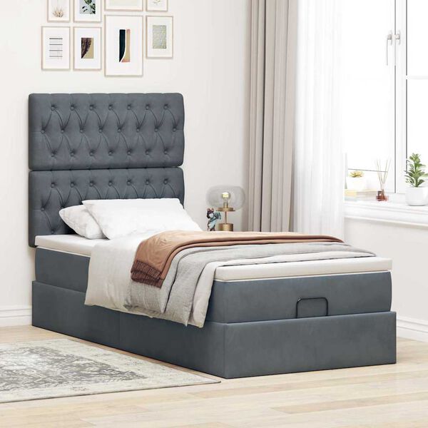 vidaXL Ottoman bed met matrassen 100x200cm fluweel donkergrijs