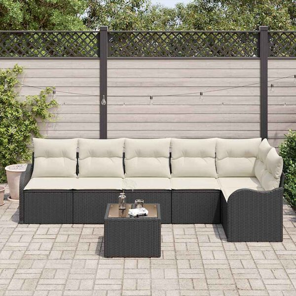 vidaXL Tuin Sofa Set met kussen met opslag 7 pcs Bruin Poly riet