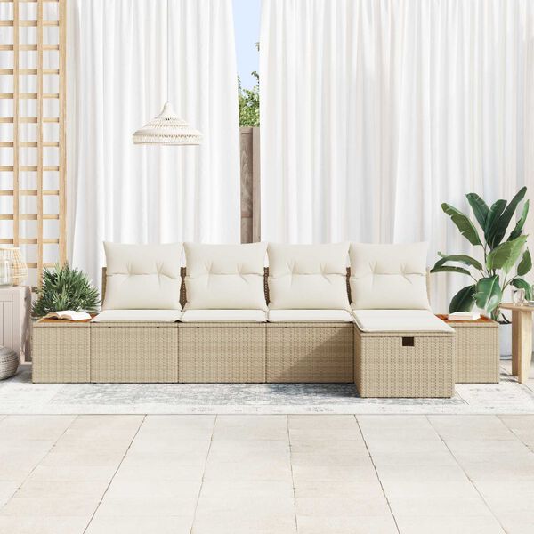 vidaXL Tuin Sofa Set met kussen 5 pcs Beige Poly riet