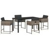 vidaXL Tuin eettafelset met kussen 5 pcs Grijs poly rattan