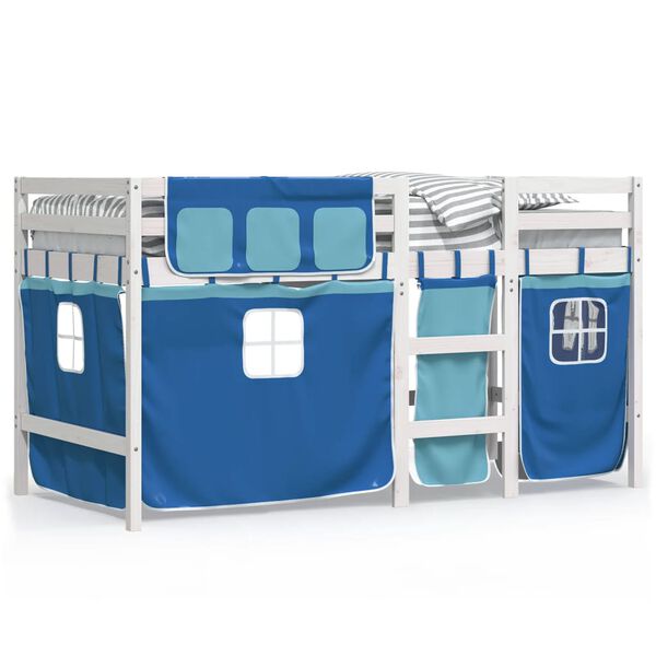 vidaXL Kinderhoogslaper met gordijnen 90x200 cm grenenhout blauw