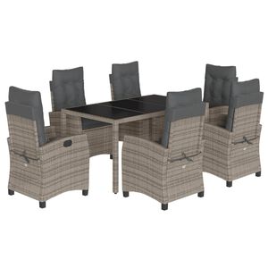 vidaXL 7-delige Tuinset met kussens poly rattan grijs