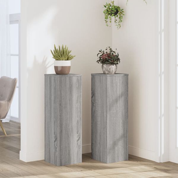 vidaXL Plantenstandaards 2 st 25x25x80 cm bewerkt hout grijs sonoma