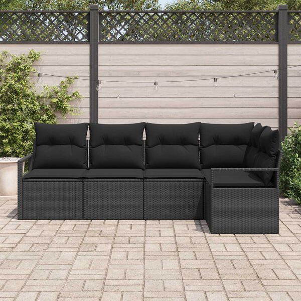 vidaXL Bankstel 5 pcs Zwart poly rattan