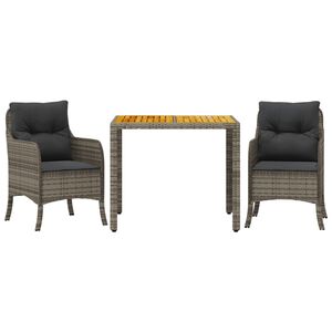 vidaXL 3-delige Tuinset met kussens poly rattan grijs