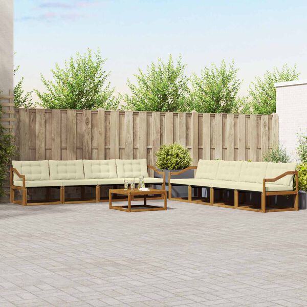 vidaXL Buiten bankenset met kussen 9 pcs Natuurlijk en Cr&egrave;me