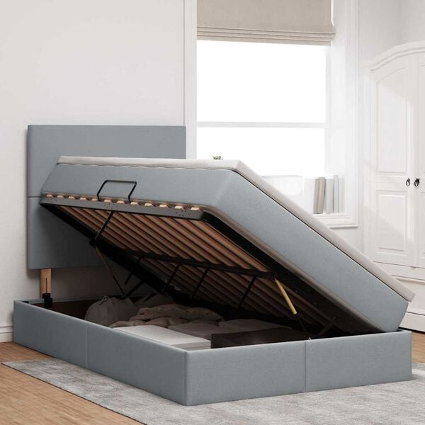 vidaXL Opbergbed met LED met matras Lichtgrijs 120 x 190 cm Polyester