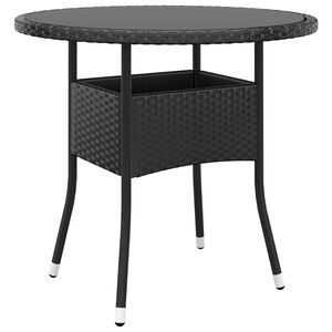 vidaXL Tuintafel &Oslash;80x75 cm gehard glas en poly rattan zwart