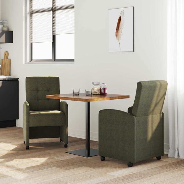 vidaXL Dining Stoelen met Wielen 2 pcs Leger groen 58 x 67 x 97 cm