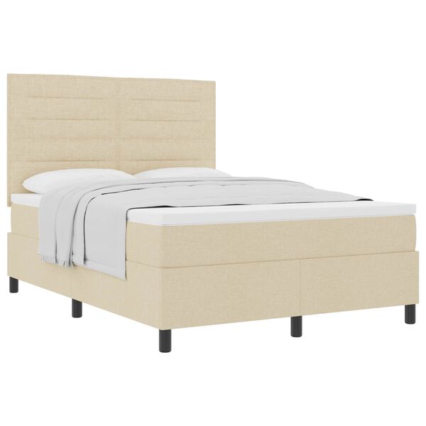 vidaXL Boxspringbed met matras met hoofdeinde Cr&egrave;me 140 x 190 cm Stof