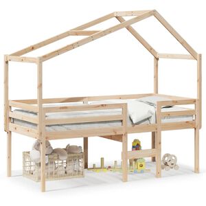 vidaXL Hoogslaper met dak massief grenenhout 90x190 cm