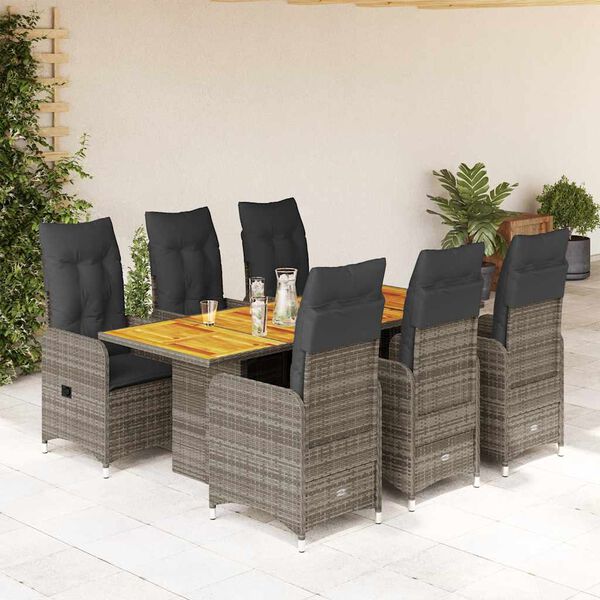 vidaXL 7-delige Bistroset met kussens poly rattan grijs