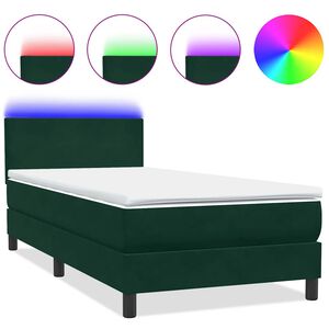 vidaXL Boxspring met matras en LED fluweel donkergroen 80x220 cm