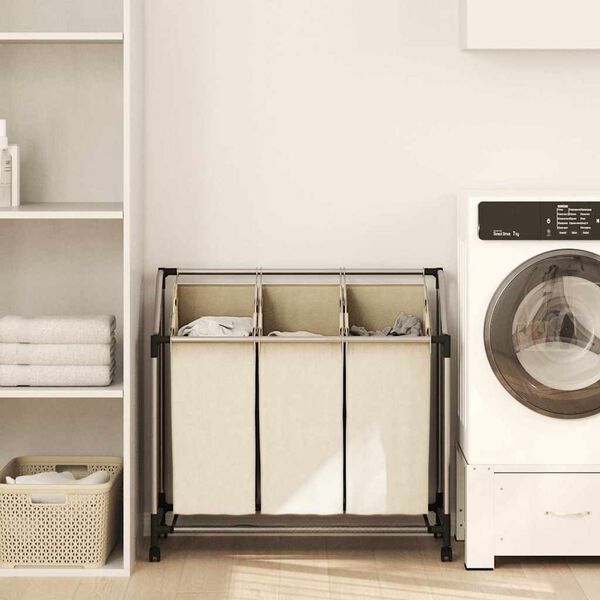 vidaXL Wassorteerder met 3 zakken staal crème