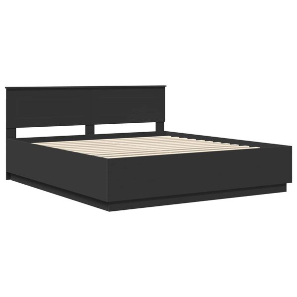 vidaXL Bedframe met hoofdeinde Zwart 200 x 200 cm Bewerkt hout