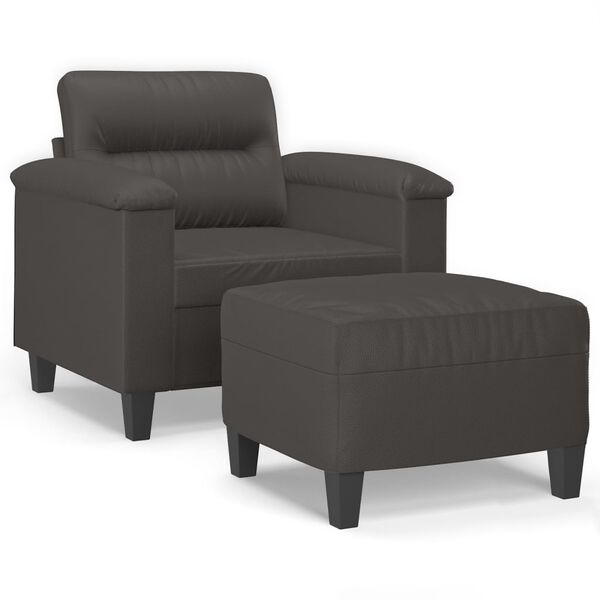 vidaXL Fauteuil met voetenbank 60 cm kunstleer grijs