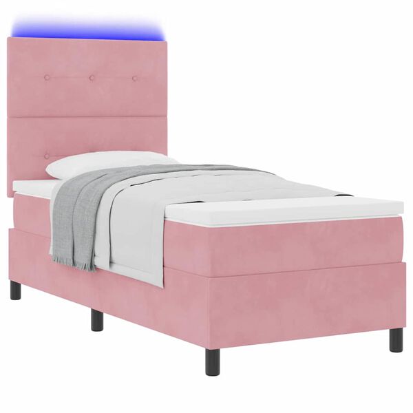 vidaXL LED Box Spring Bed met matras Roze 100 x 200 cm Stof