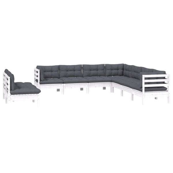 vidaXL 9-delige Loungeset met kussens massief grenenhout wit