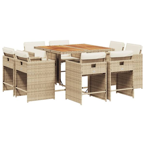 vidaXL 9-delige Tuinset met kussens poly rattan beige