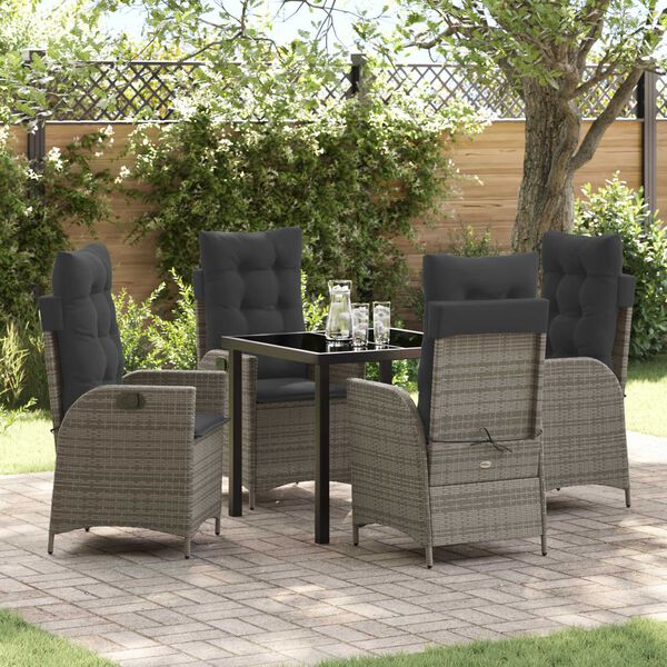 vidaXL Tuin eettafelset met kussen 5 pcs Grijs poly rattan