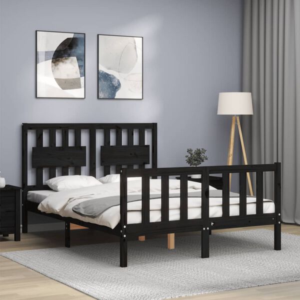 vidaXL Bedframe met hoofdbord massief hout zwart
