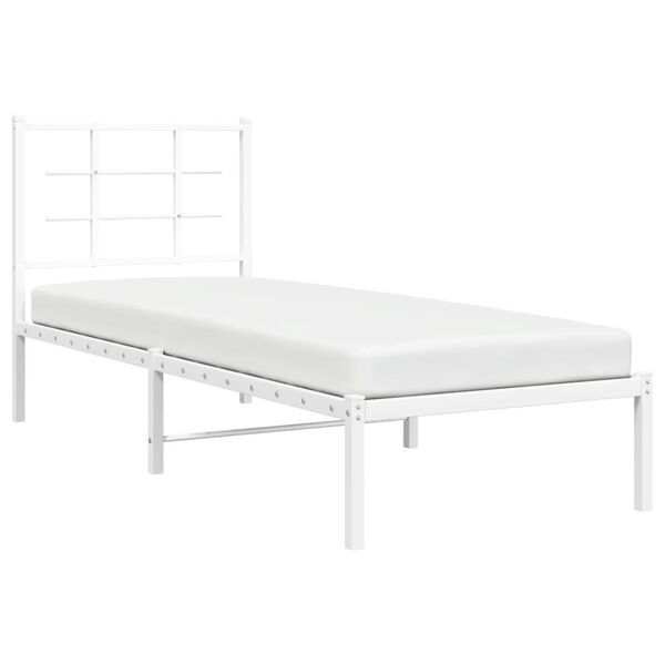 vidaXL Bedframe met hoofdbord zonder matras metaal wit 75x190 cm