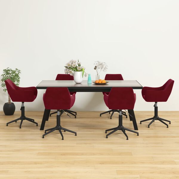 vidaXL Eetkamerstoelen draaibaar 6 st fluweel wijnrood