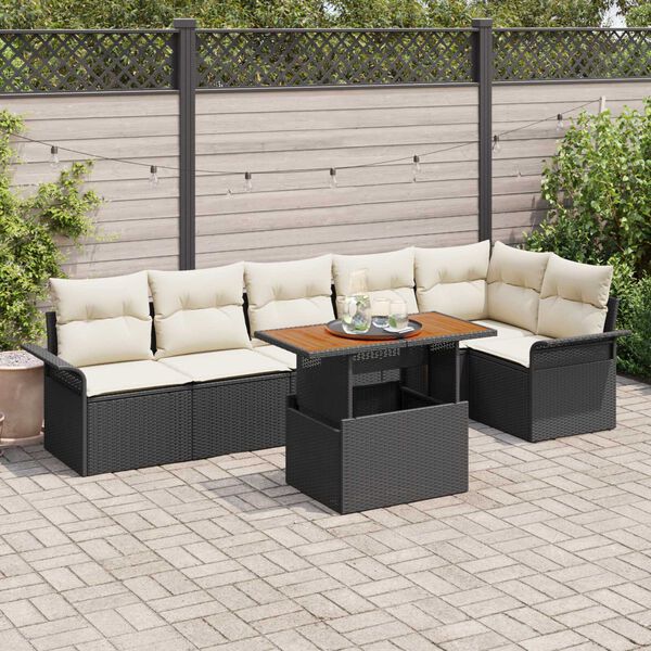 vidaXL Tuin Sofa Set met opslag 7 pcs Zwart Poly riet