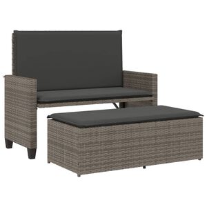vidaXL Tuinbank met kussens en voetenbank poly rattan grijs