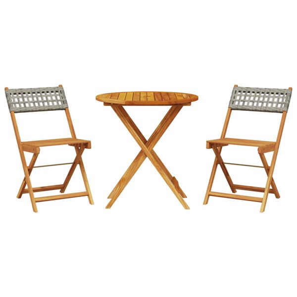 vidaXL 3-delige Bistroset poly rattan en massief hout grijs