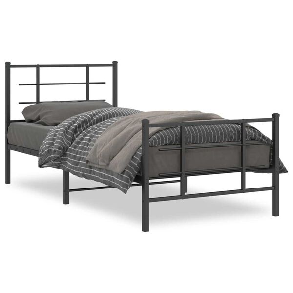 vidaXL Bedframe met hoofd- en voeteneinde metaal zwart 90x200 cm
